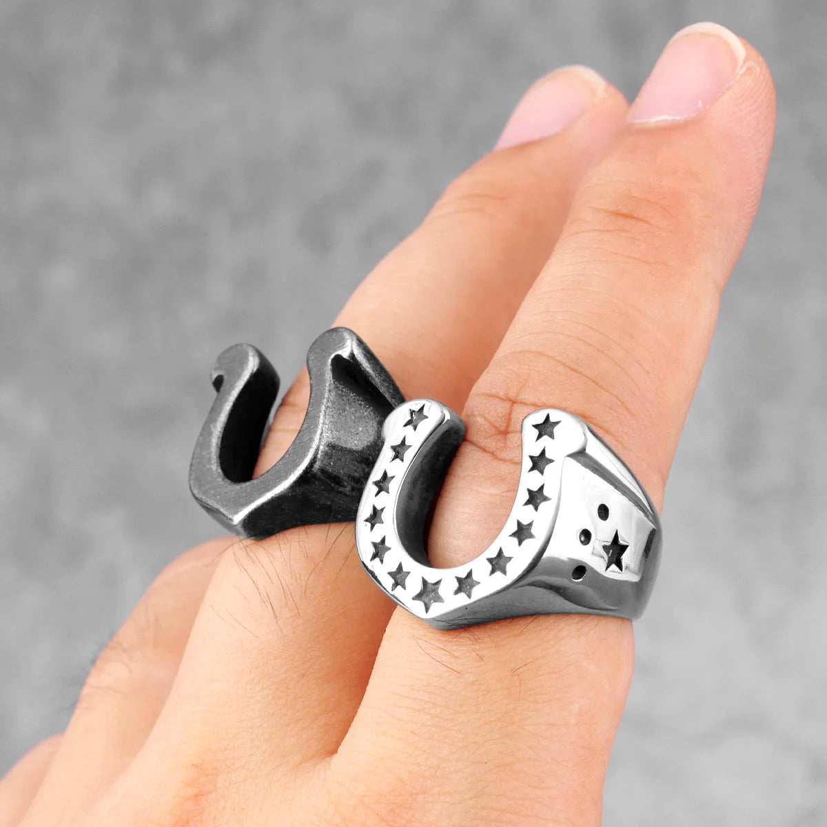 Horseshoe U-shaped Star Black Stainless Steel Mens Rings Punk Hip Hop for Male Boyfriend Biker Jewelry Creativity Gift Wholesale