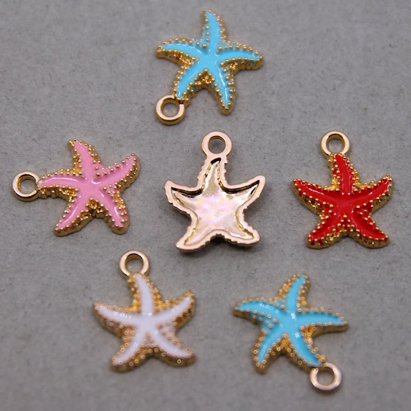 10 piezas/lote de dijes de esmalte de estrella de mar de nuevo estilo, dijes colgantes de gota de aceite de estrella de mar de aleación de zinc para hacer hallazgos de joyería