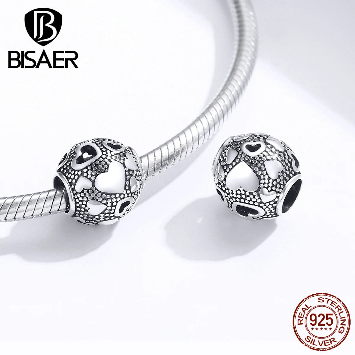 BISAER 100% 925 Sterling Silver Mother Love Series Heart Charms Beads Fit DIY Original Bracelets & Bangles Accessories ECC429