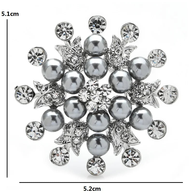 Wuli&baby Grey Pearl Snowflake Brooches For Women Unisex Big Party Casual Brooch Pins Gifts