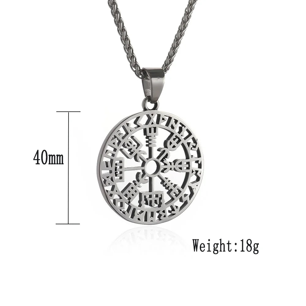 Classic Hollow Design Viking Vegvisir Compass Necklace Pendant 316L Stainless Steel Nordic Runes Pendant Scandinavian Norse Gift