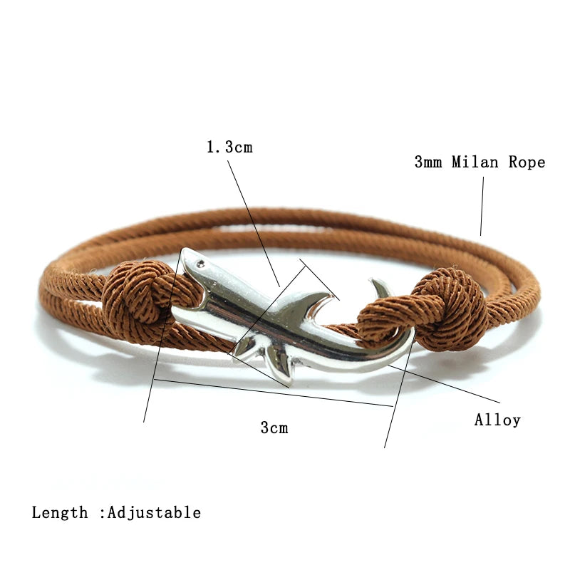 Shark Bracelet with Adjustable Nautical Rope