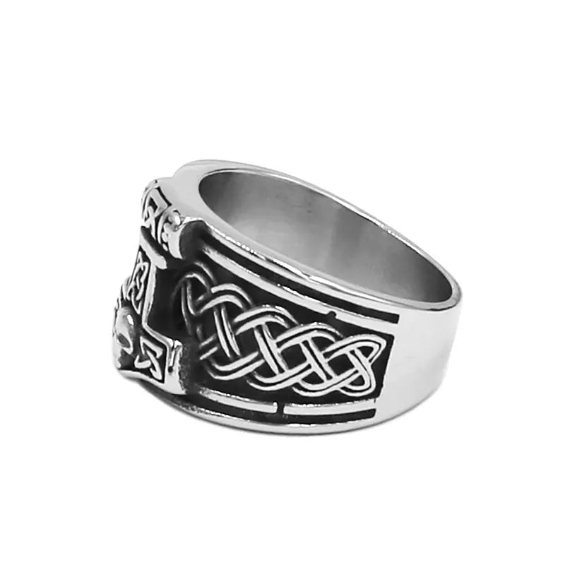 Norse Viking Myth Thor Hammer Ring Stainless Steel Classic Tribal Celtic Knot Jewelry  Wholesale SWR00978A