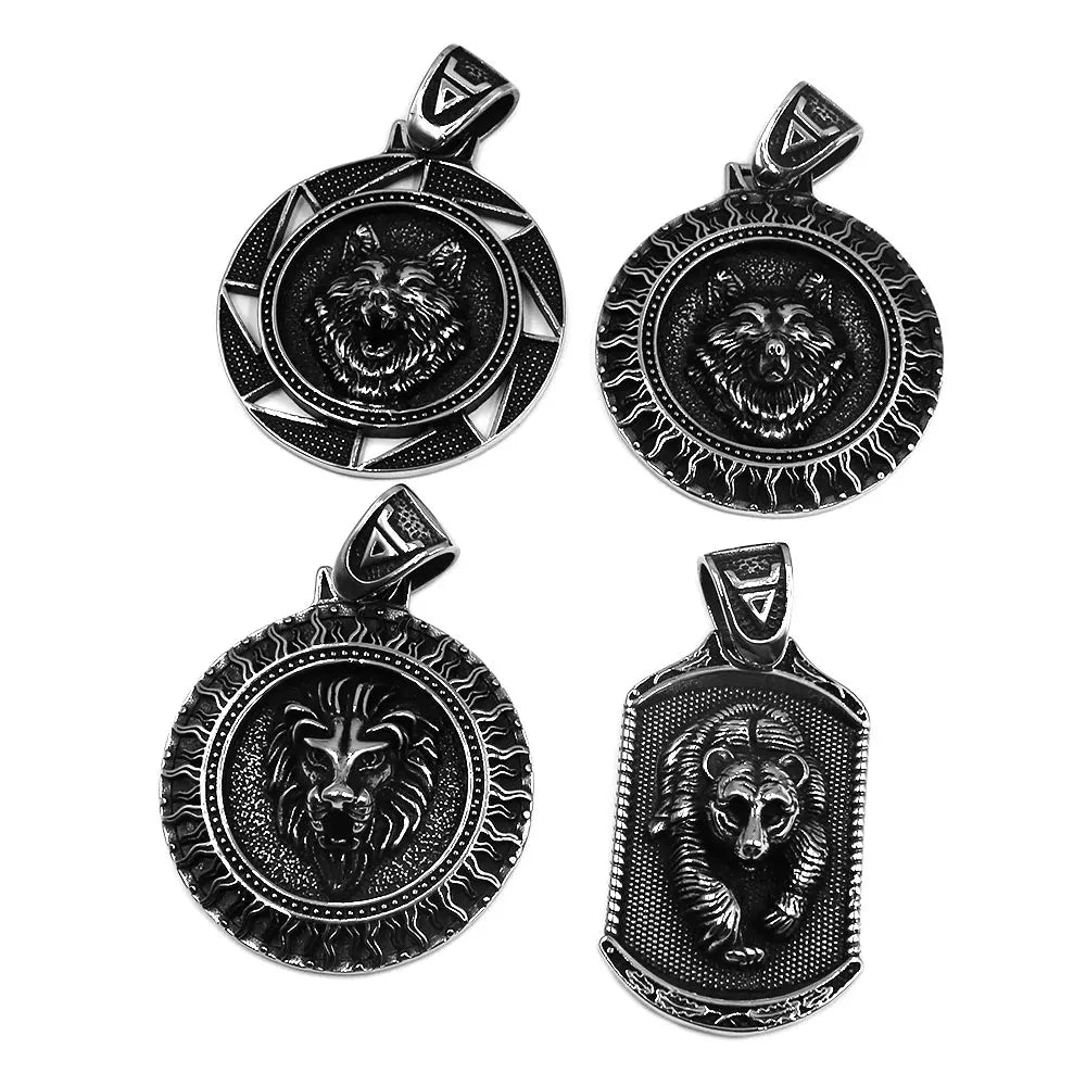 Norse Viking Wolf Lion Bear Pendant Stainless Steel Jewelry Heavy Punk Viking Animal Biker Mens Pendant SWP0625A