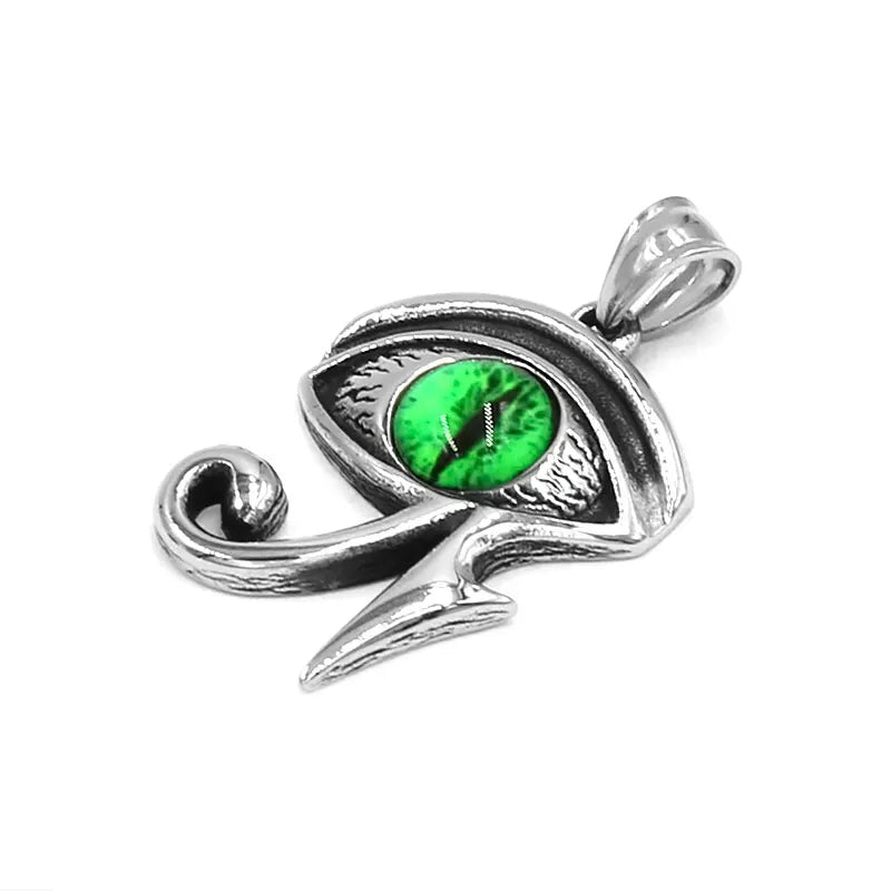 Egyptian Eye of Horus Ra Udjat Talisman Pendant Stainless Steel Illuminati Pyramid Green Stone Eye Biker Men Pendant SWP0549A