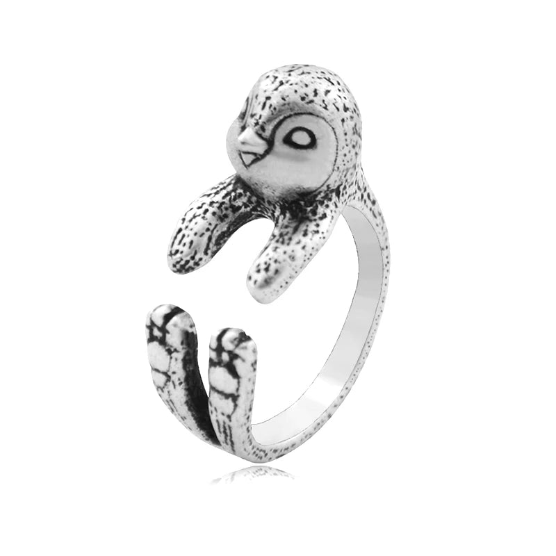 New Fashion Vintage Silver Plated Punk Penguin Couple Rings For Women Gothic Cute Animals Ring Men Anel Boho Jewelry Love Gift