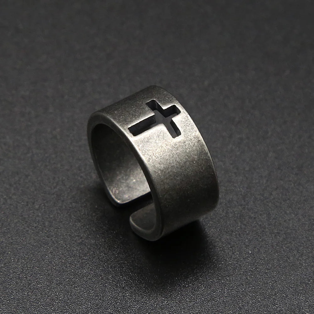 Simple Steel Color Stainless Steel Cross Ring Punk Christian Ring For Men Fashion Jewelry Best Gift For Friend