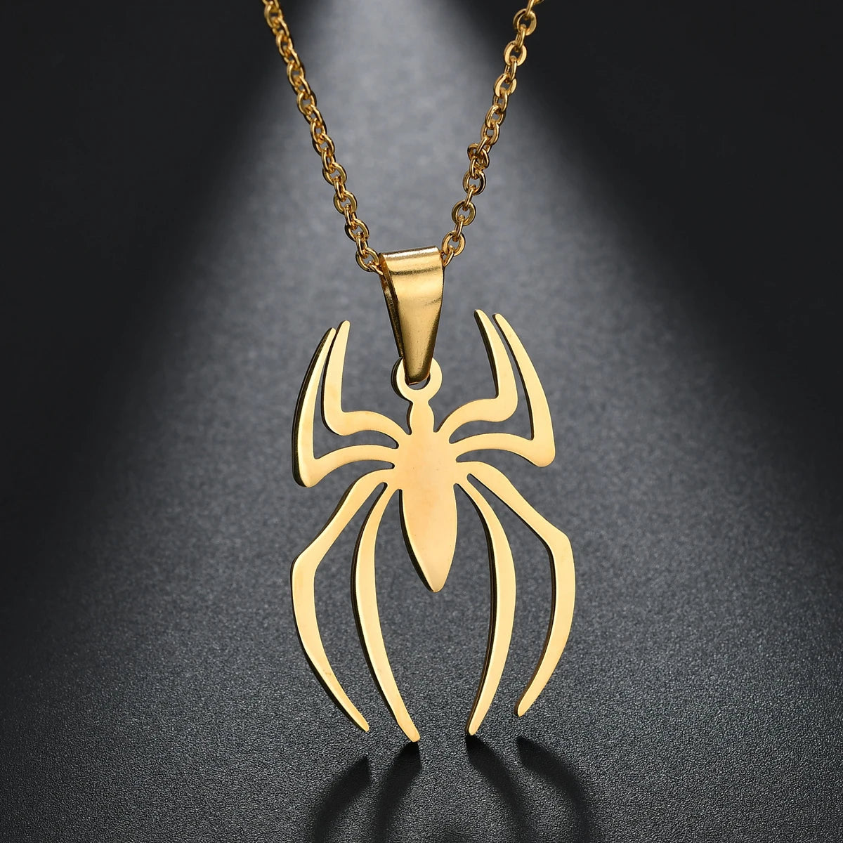 Sifisrri New Fashion Spider Halloween Pendants Round Chain Necklace Stainless Steel For Women Men Silver Color Jewelry Gift