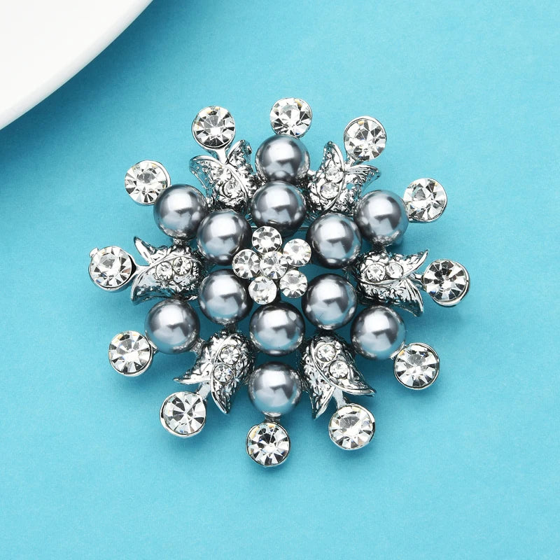 Wuli&baby Grey Pearl Snowflake Brooches For Women Unisex Big Party Casual Brooch Pins Gifts