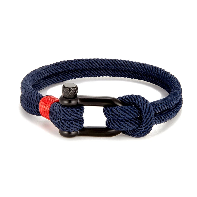 MKENDN Men's Nautical Double Strand U shape Shackle Survival Rope Bracelet Women Outdoor Camping Rescue Emergency Rope Jewelry