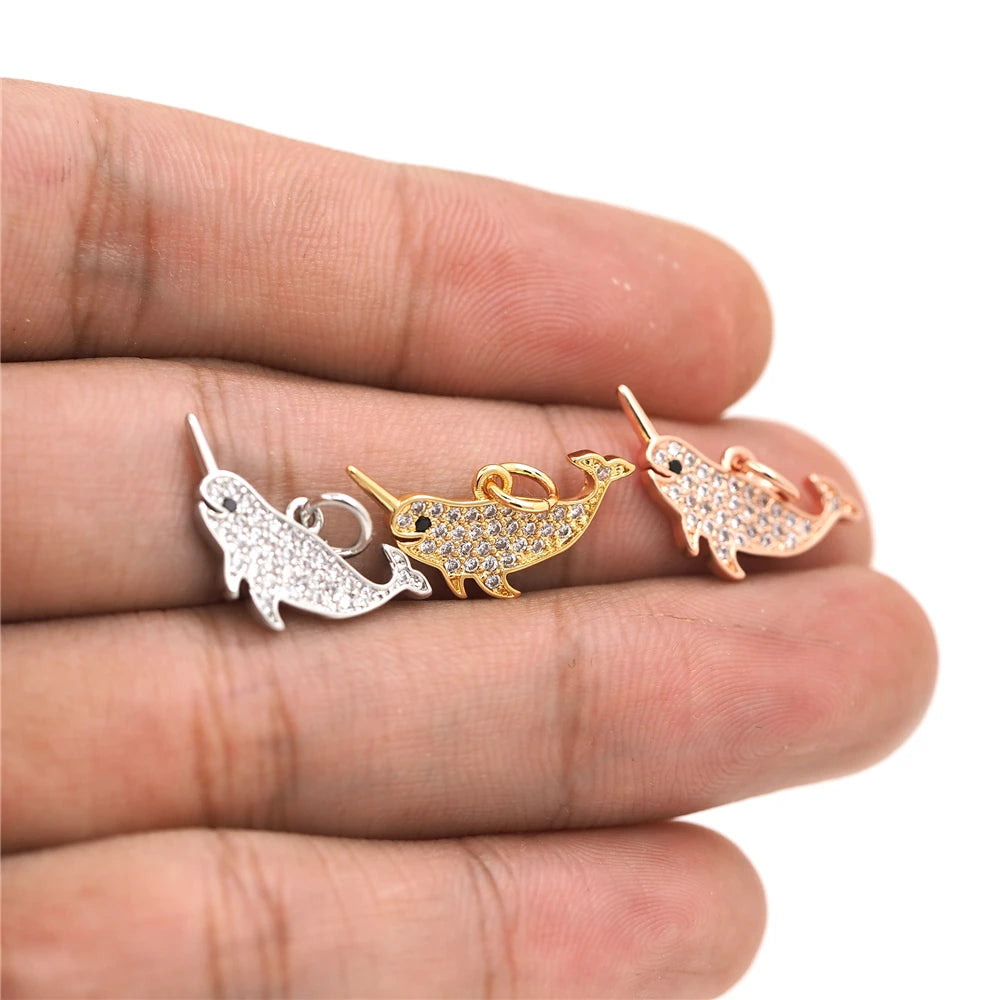 Gold Filled Micro-Pave Narwhal Pendant DIY Necklace Bracelet Strap Jewelry Wholesale Jewelry Looking for Strap Cubic Zirconia