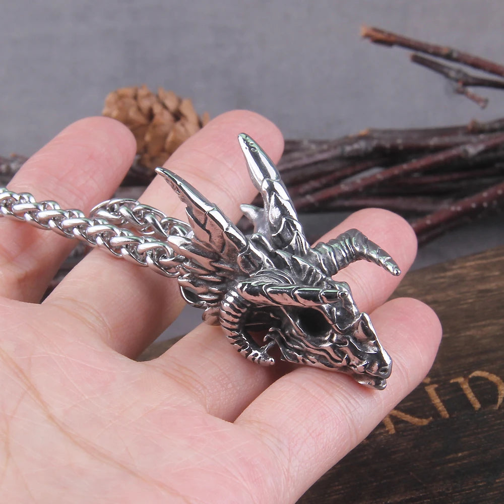 Dragon Pendant Necklaces Stainless Steel Jewelry Skull Head Necklace Punk Men Accessories Dragon Pendant Jewelry