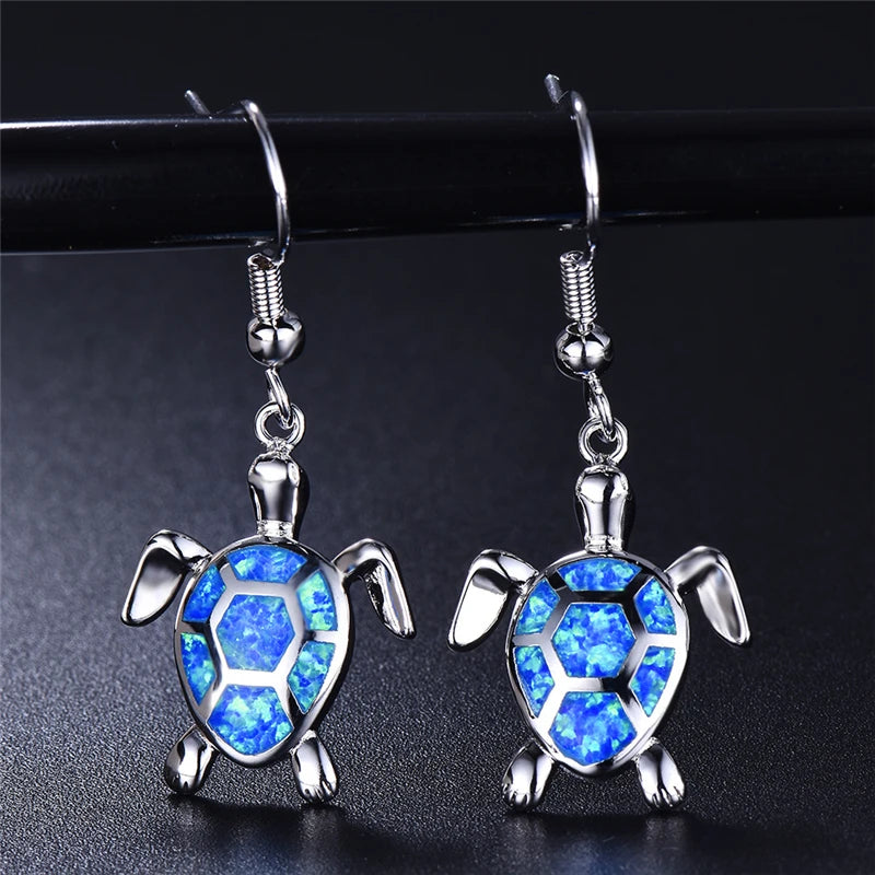 2021 Cute Girl Earrings Imitation Fire Opal Sea Turtle Animal Ear Stud Birthday Gift For Women Earrings Accessories