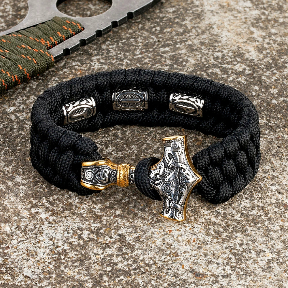 MKENDN Thor's Hammer Viking Bracelet Mjolnir Scandinavian Runes Amulet Beads Survival Bracelets Men Women Handmade Amulet  Jewel