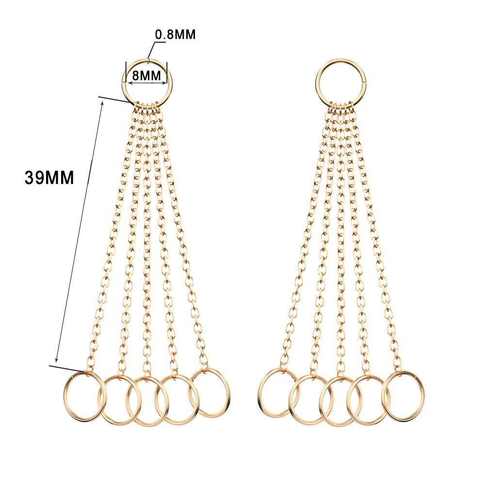 Long Chain Cuff Earrings 6 Rings Steel Helix Tragus Piercing Fake Non Piercing Ear Women Jewelry Body Cartilage Hoop Studs Oreja