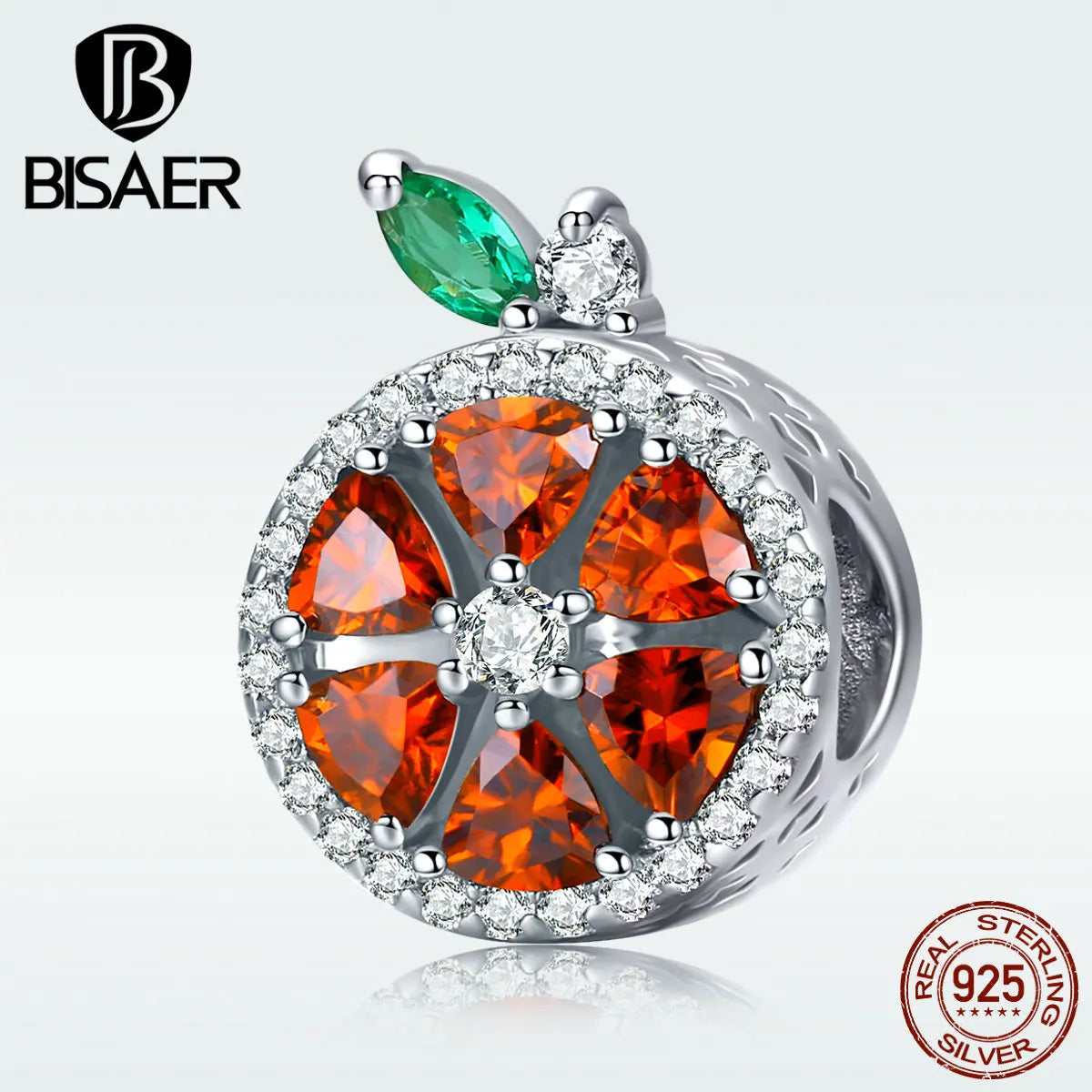 Fruit Charms BISAER 925 Stelring Silver Summer Fruity Grapefruit Beads Red Zircon Charms Fit Bracelets Diy Making ECC1277