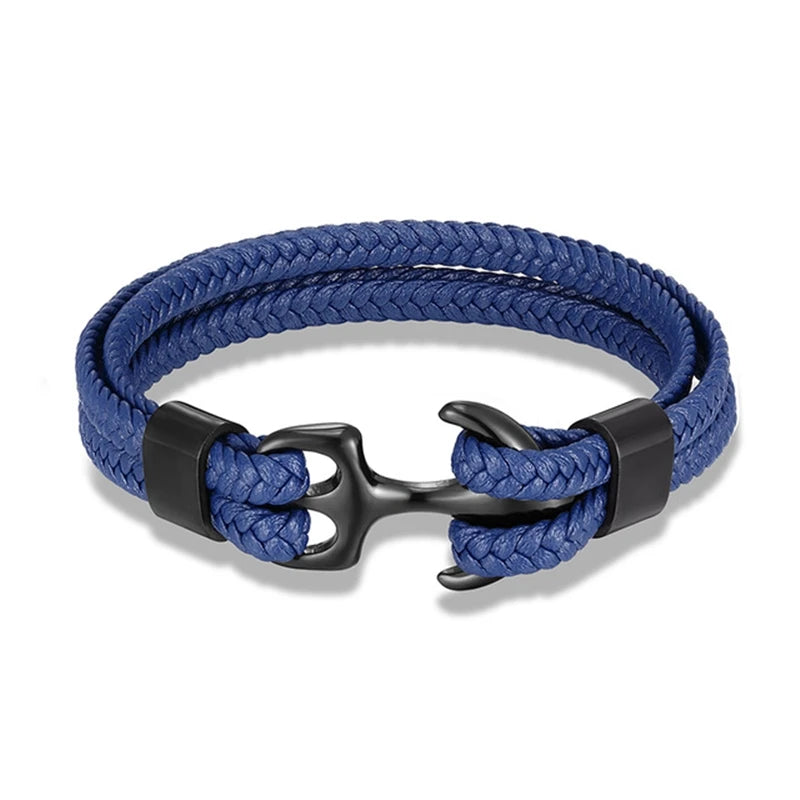 MKENDN Navy Style Men Anchor Bracelet Woven Multilayer Leather Bracelets For Women Black Stainless Steel Sport Buckle