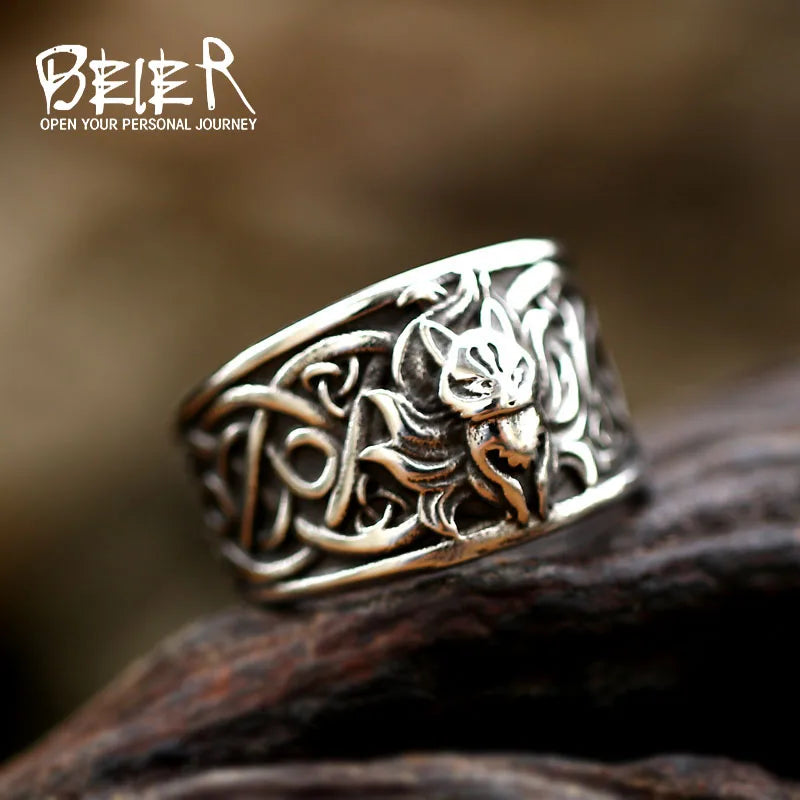 Norse Mythology Odin Raven Rings Mens Viking Wolf Animal Defense Totem Amulet Jewelry Set