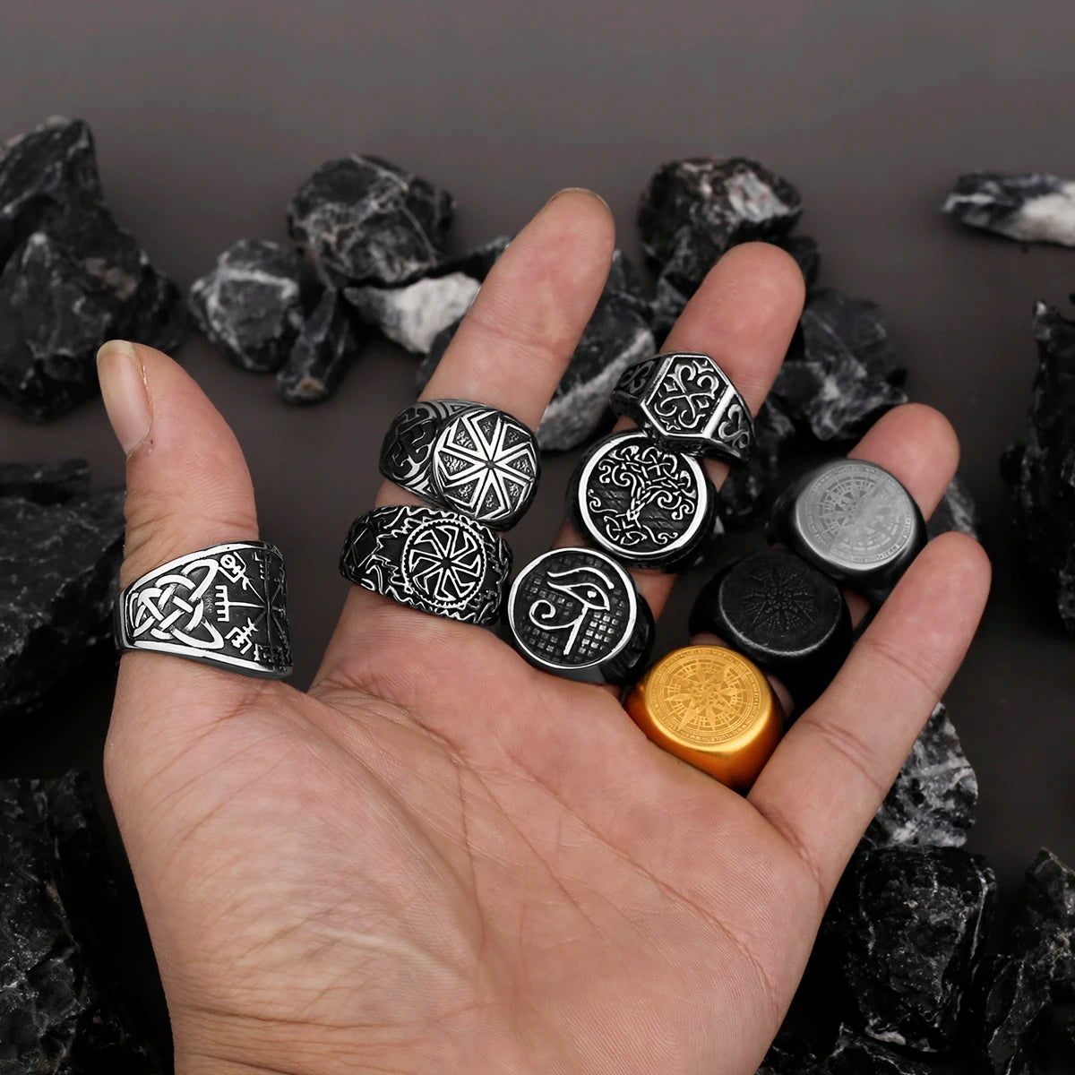 Nordic Viking Stainless Steel Ring Anchor Compass Tree of Life Viking Rune Wolf Men and Women Ring Jewelry Factory Wholesale