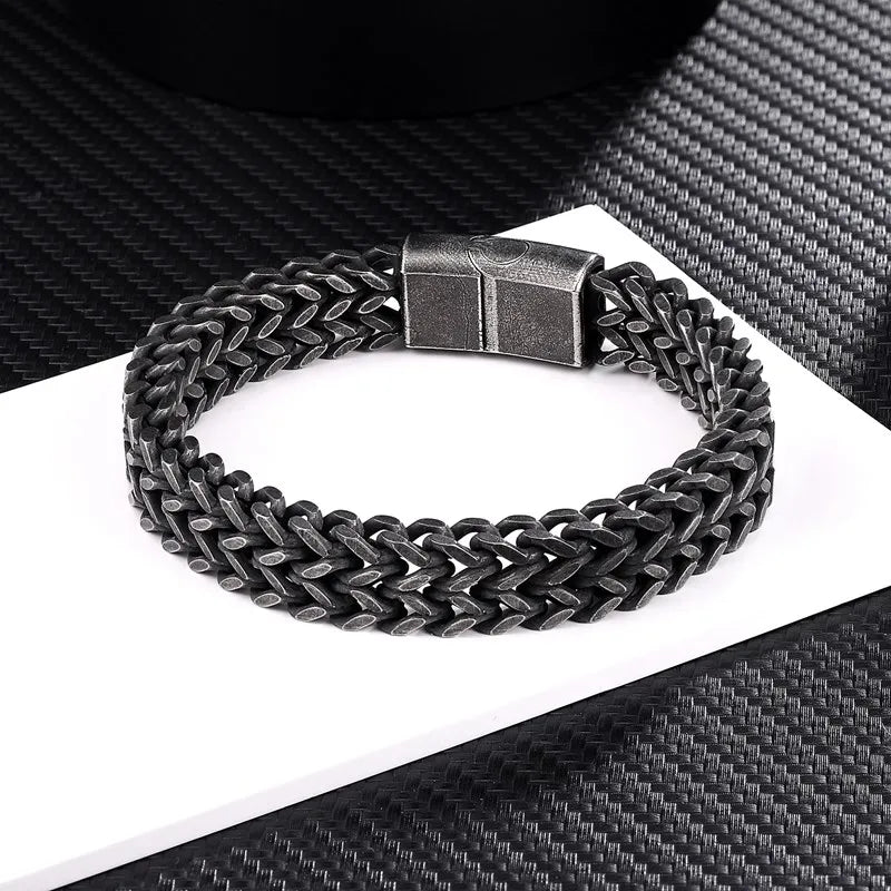 MKENDN Wide Cuban Link Chain Bracelet Men 18k Plated Stainless Steel Mens Bracelets & Bangles Hip Hop Biker Hand Chain Bracelet