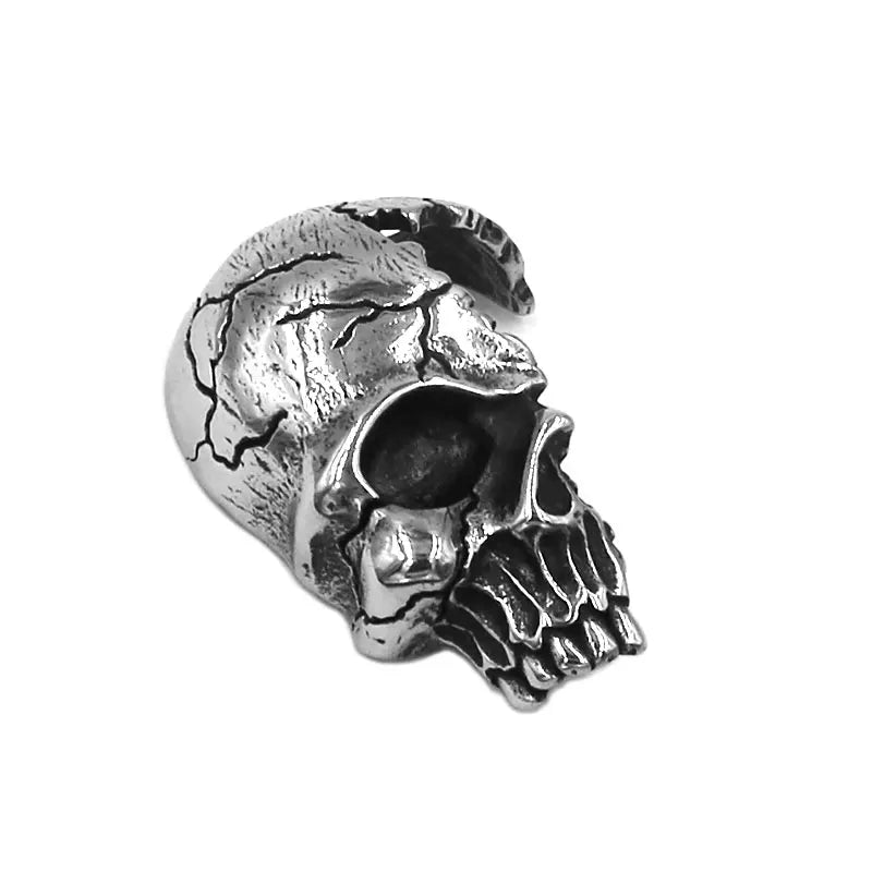 Rock Punk Totenkopf Anhänger Edelstahl Halskette Gebrochen Beschädigt Halbes Gesicht Biker Herren Schmuck SWP0525A