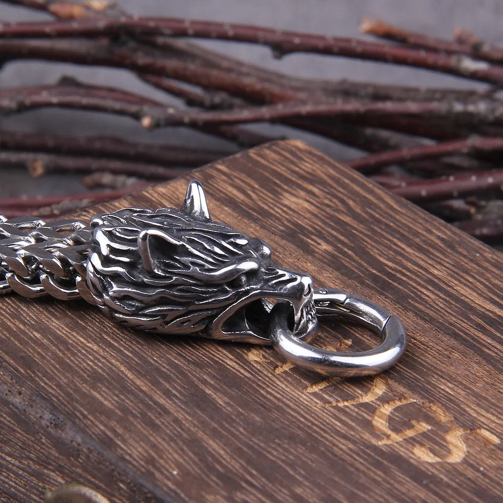 Viking Wolf Stainless Steel Charm Bracelet