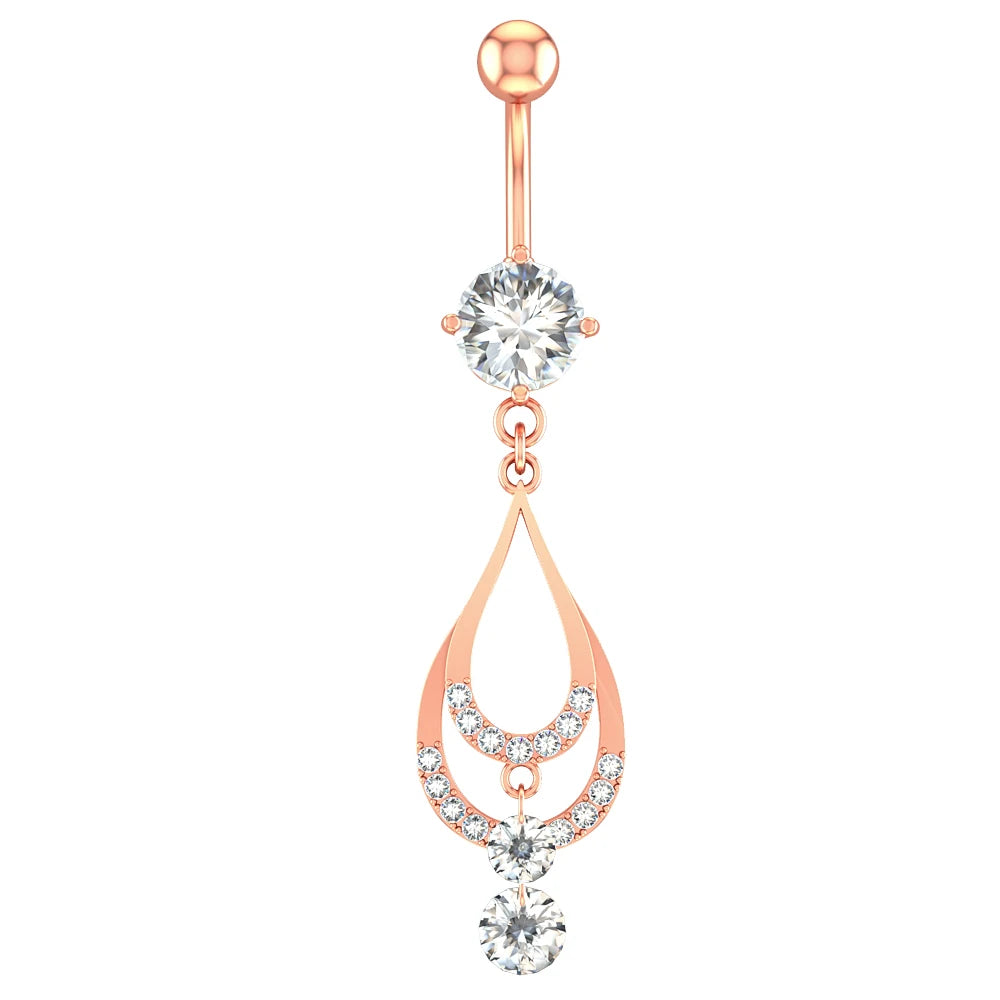 Piercing de nombril pendant couleur or rose, anneaux de nombril en acier 14 g, piercing de nombril en cristal CZ opale, bijoux Ombligo