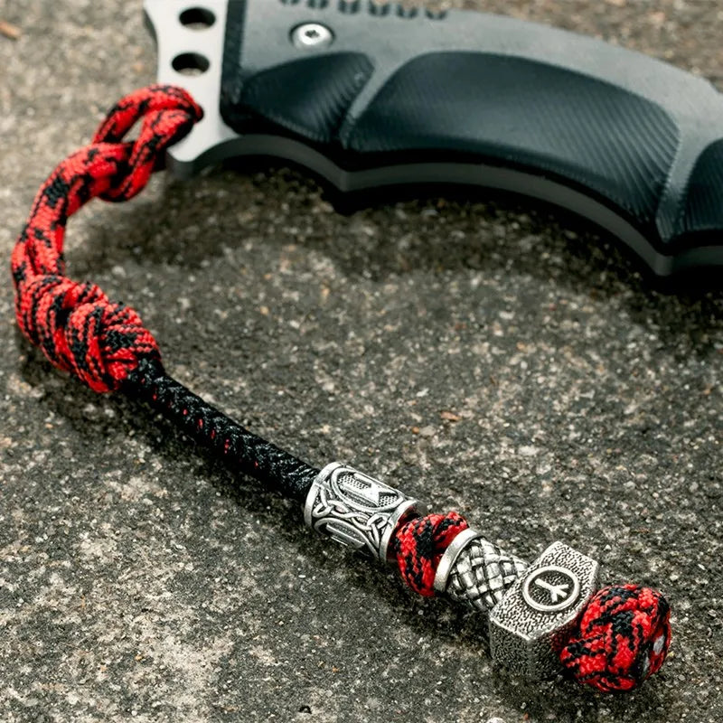 Norse Pirates Rune Amulet Vikings Keychain Knife Pendant Men Women Car Keyring Braided Paracord Rope Handmade Jewelry