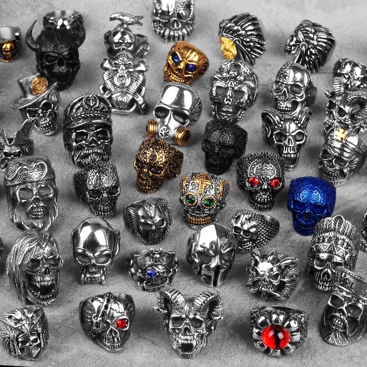 Edelstahl Männer Gothic Schädel Kopf Ringe Skeleton Punk Hip Hop Schwarz Cool Für Männliche Junge Schmuck Kreativität Geschenk Großhandel