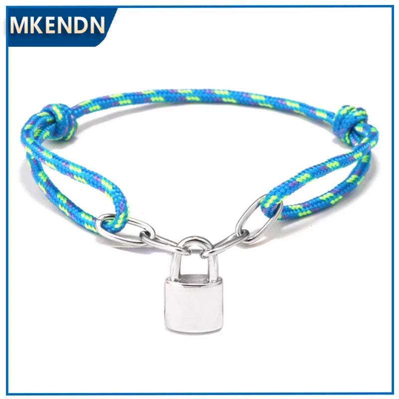 MKENDN Camping 550 Paracord Lock Bracelet Handmade Jewelry Rope Bracelet Lovers Gifts for Men Women Wrap Metal Hooks