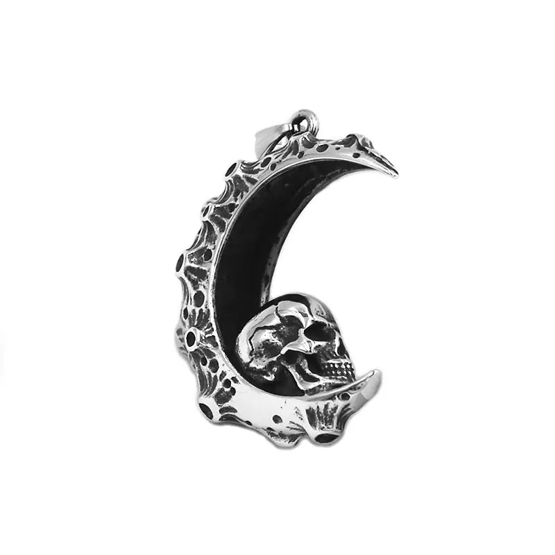 Skull Moon Pendant Stainless Steel Jewelry Fashion Skull Biker Mens Pendant Wholesale SWP0559A