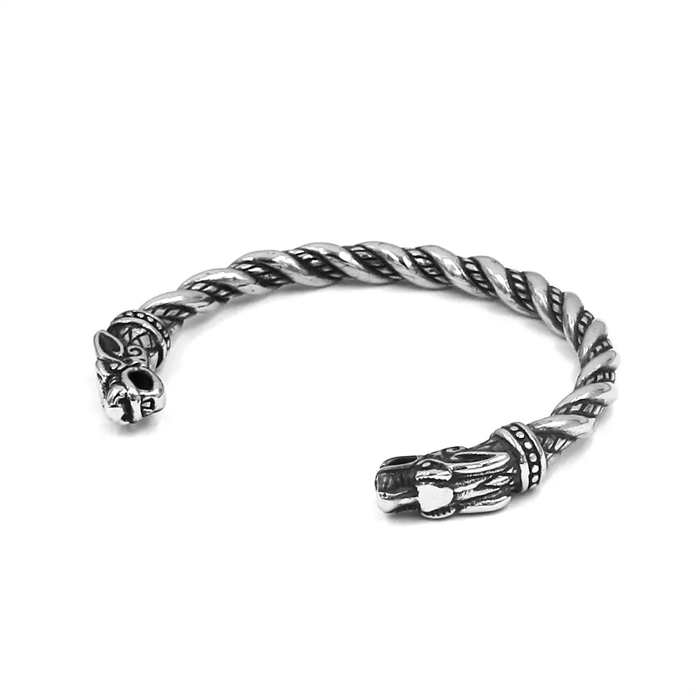 Norse Viking Wolf Cuff Bracelet Stainless Steel Jewelry Fashion Punk Animal Biker Men Bangle Gift SJB0385A