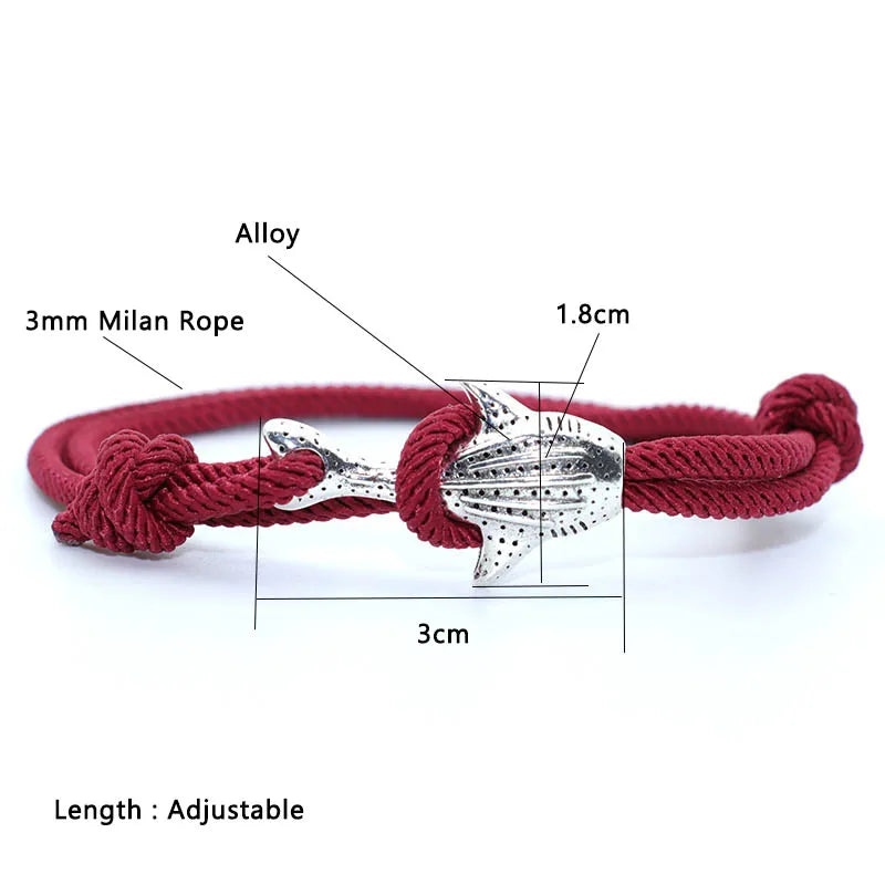 Marine Animal Whale Shark Bracelet Men Women 3mm Milan Rope Braslet Lucky Red Braclet Adjustable Beach Jewelry Gift For Lover