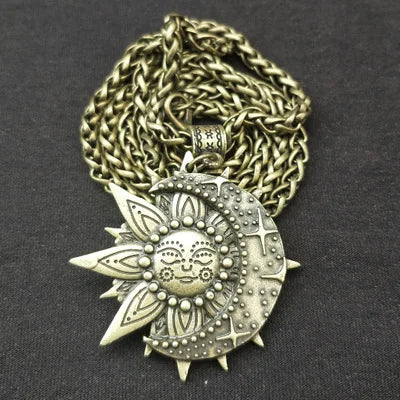 Solar celestial pendant Sun Moon Star mandala Lotus flower ladies necklace amulet geometric religious viking Wicca Witchcraf