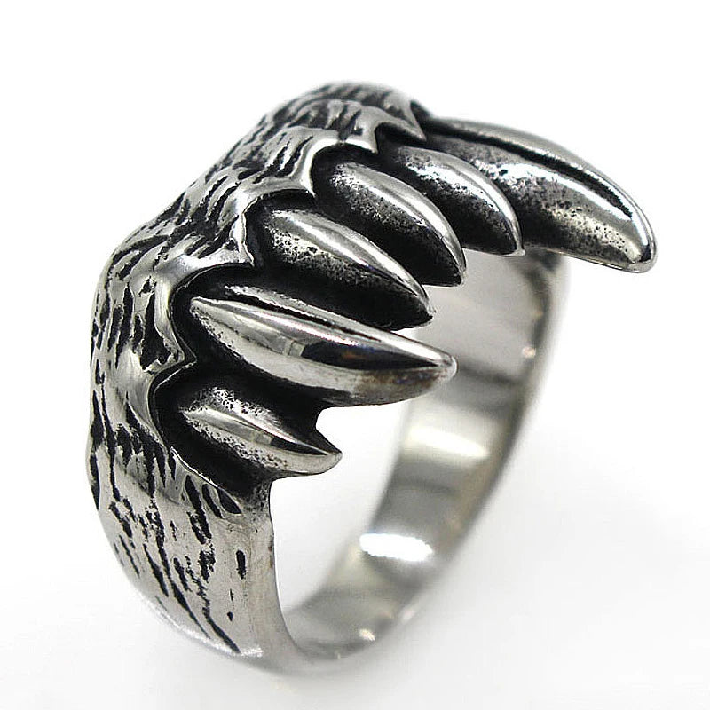 Einzigartiger Tierzahnring für Männer, 316L Edelstahl, Punk-Biker-Ringe, coole Gothic-Teufelszahnringe, männlicher Schmuck, Geschenk