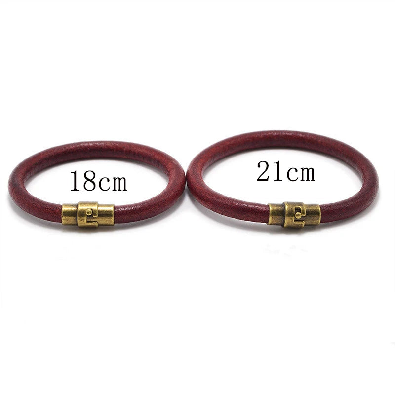 MKENDN Punk Brown Leather Bracelet for Men Women Copper Magnetic Clasp Fashion Original Cowhide Couple Bangles Gifts