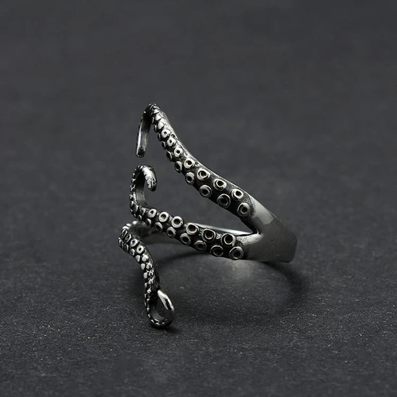 MKENDN Vintage Unique 925 Sterling Silver Cool Octopus Claw Tentacles  Ring For Men and Women Gothic Street Rock Punk Jewelry