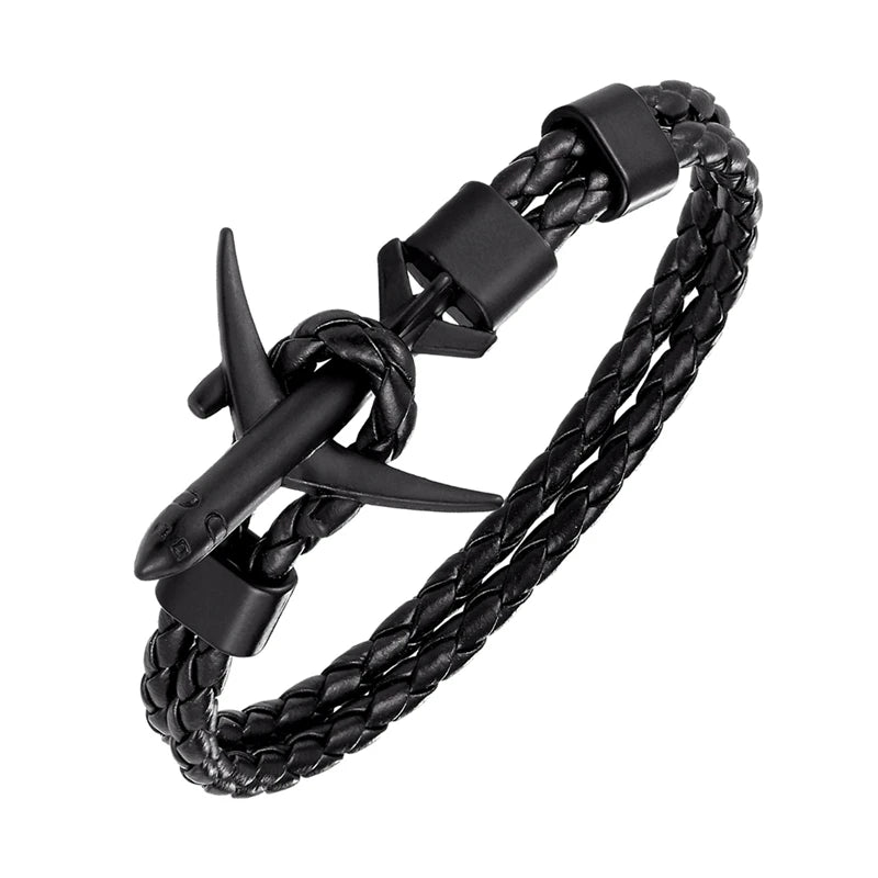 MKENDN Fashion Airplane Anchor Bracelets Women Charm Leather Bracelets Men Metal Hooks Hope Homme Jewelry Aviation Style