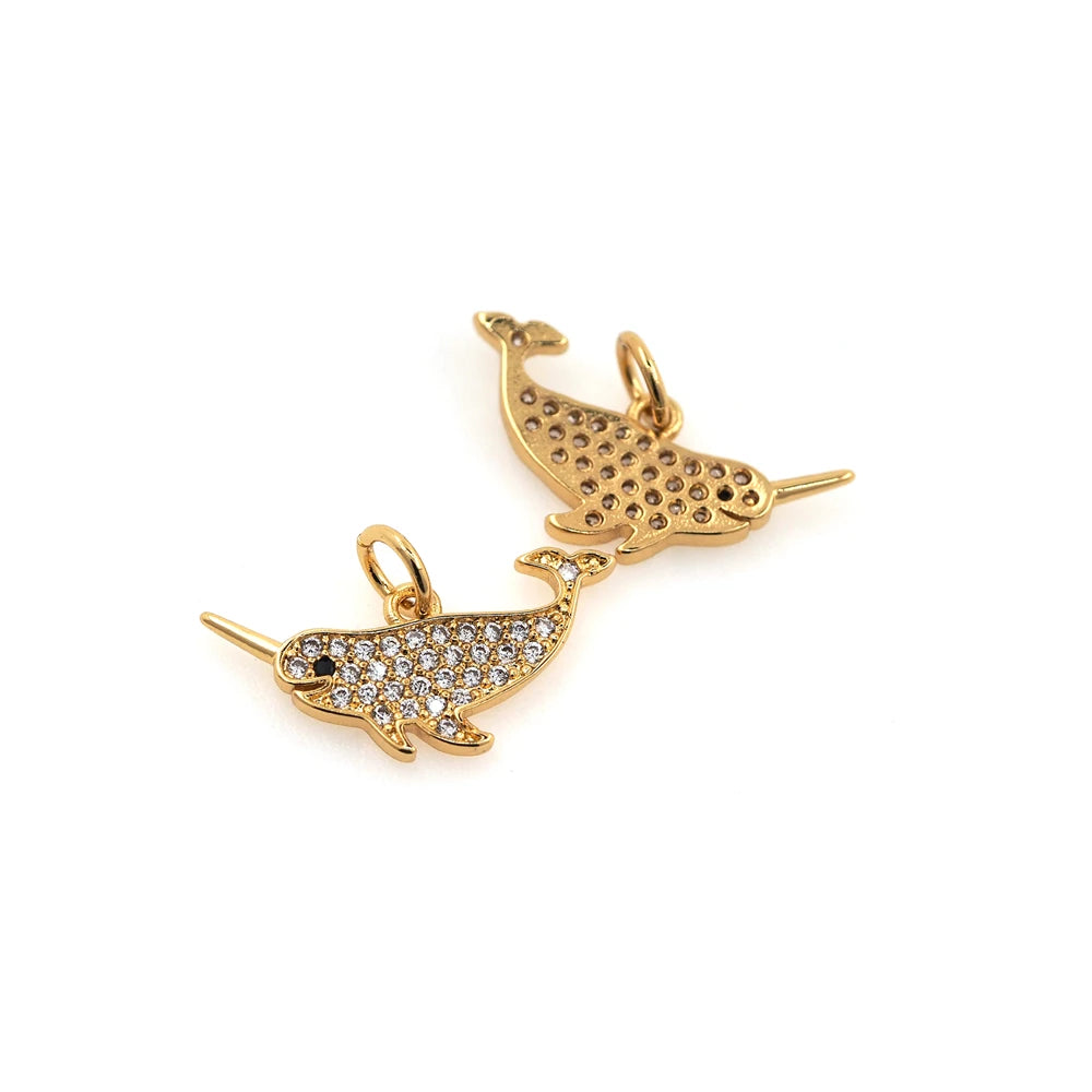 Gold Filled Micro-Pave Narwhal Pendant DIY Necklace Bracelet Strap Jewelry Wholesale Jewelry Looking for Strap Cubic Zirconia