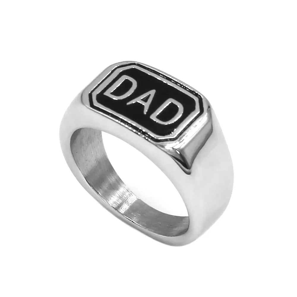 Klassischer Papa-Ring aus Edelstahl, Gravur „DAD“, Biker-Herrenringe, Geschenk zum Vatertag, SWR1002A