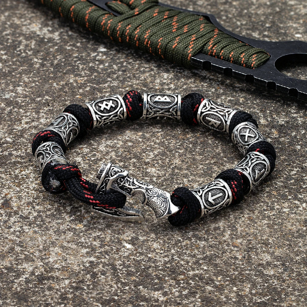 Norse Vikings Axes Wrap Bracelets Men Mjolnir Hammer Camping Paracord Survival Rope Wristband Amulet Handmade Male Jewelry Gifts