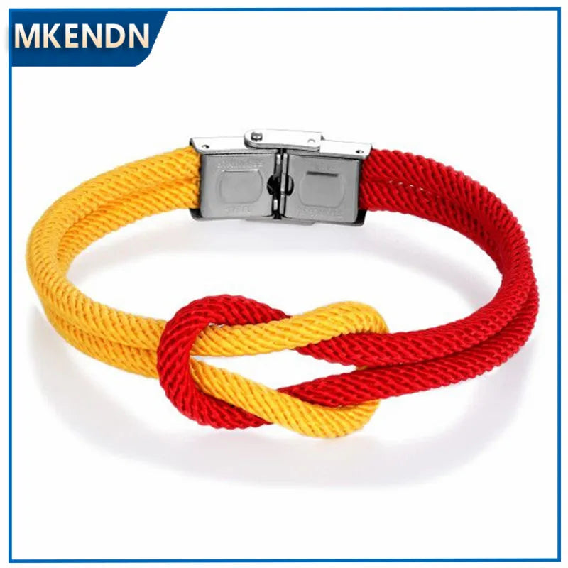 MKENDN 8 Styles Yellow Red Multilayer Rope Leather Bracelet Magnet Bracelets 550Paracord Survival Bracelets Pulseras