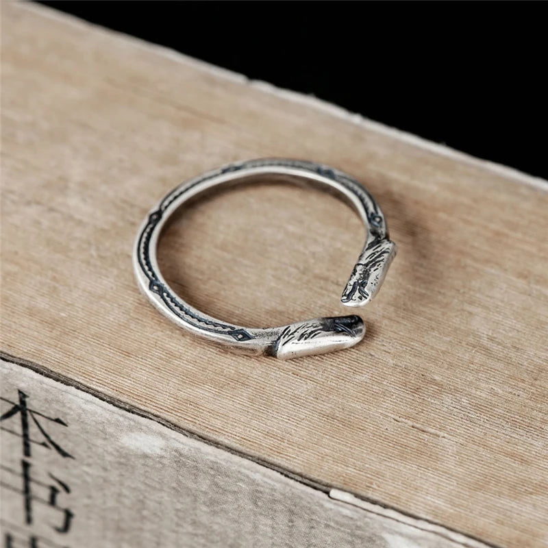 MKENDN Viking Men Two Entwined Eagle Ring Norse Mythology Silver Color Odin Crow Sterling Silver Rings Nordic Amulet Jewelry