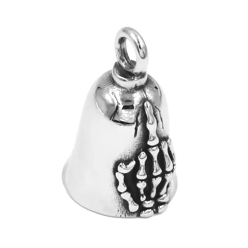 Totenkopf Hand Mittelfinger Glocke Anhänger Edelstahl Schmuck Totenkopf Biker Glocke Anhänger SWP0602A (Hat Stahlkugel, keinen Glockenring)