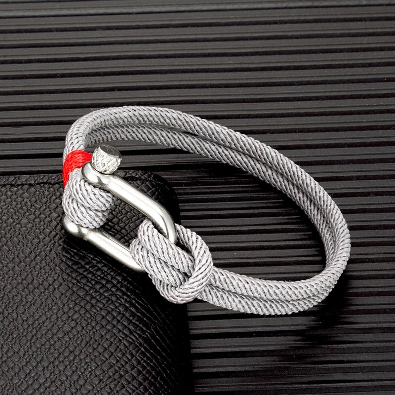 MKENDN Men's Nautical Double Strand U shape Shackle Survival Rope Bracelet Women Outdoor Camping Rescue Emergency Rope Jewelry