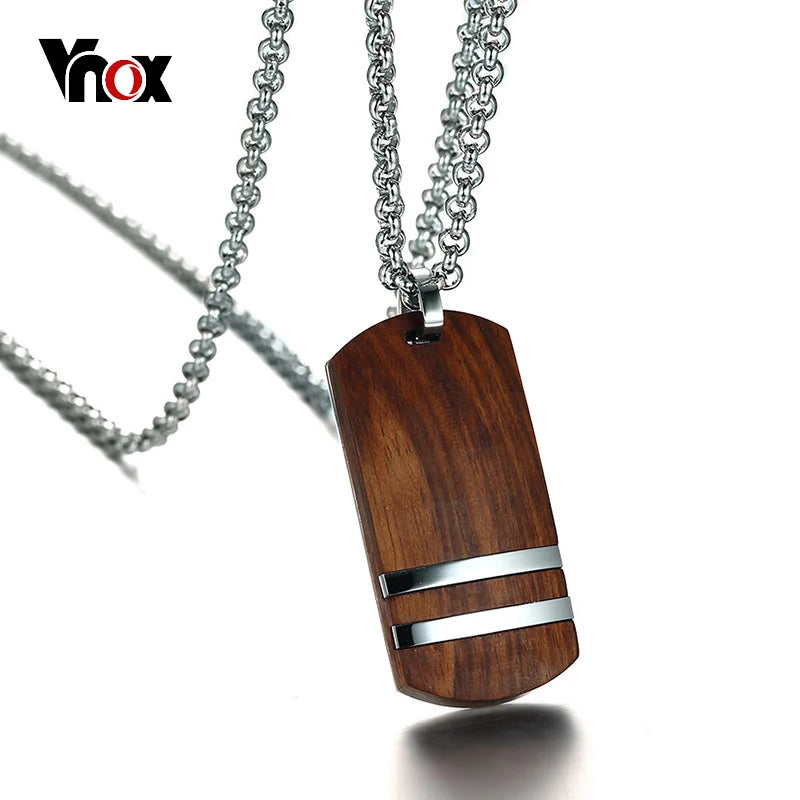 Vnox Top Rosewood Men Necklace Unique Qualified Wooden Pendants & Necklaces Stainless Steel Jewelry Adjustable Chain 22-24"