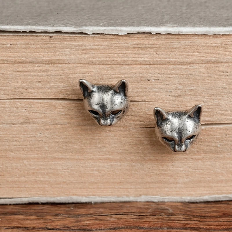 MKENDN 100% 925 Sterling Silver Creative Retro Women Cat Mask Stud Earring Trendy Street Punk Style Ear Pin Fine Jewelry