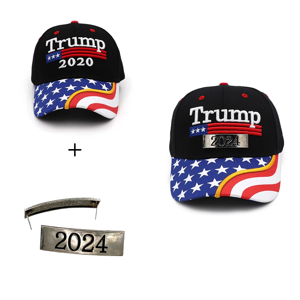 Gorra de béisbol con la bandera de Estados Unidos de Donald Trump 2020 cambiada a 2024 Gorra con visera ajustable Keep America Great Gorra de presidente con bordado 3D al por mayor