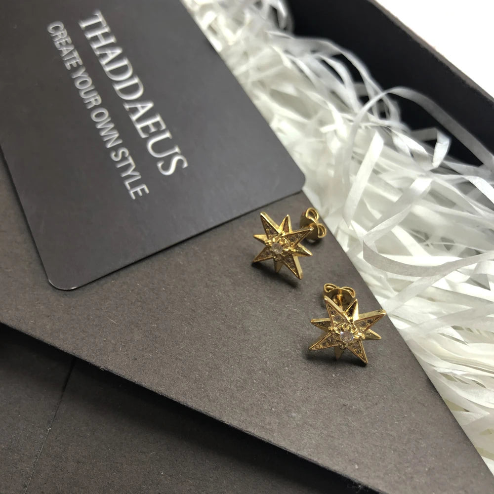 Magic Star Spell Studs Earrings Europe Yellow Gold Color Handcrafte Jewelry For Women Shine 925 Sterling Silver Gift