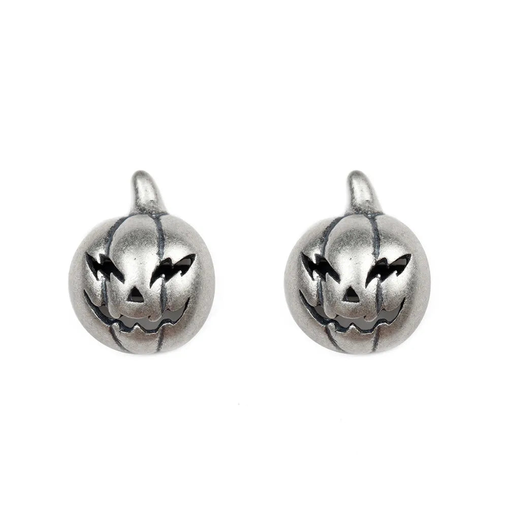 MKENDN Retro 925 Sterling Silver Halloween Pumpkin Head Stud Earrings Men Women Halloween Party Gothic Accessories Jewelry